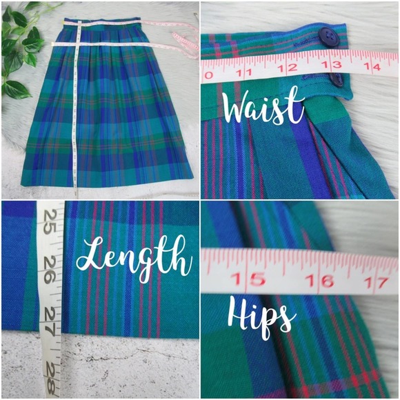 Vintage Miss Pendleton Blue Plaid Pleated Midi Skirt Virgin Wool Women’s XS - Picture 11 of 14